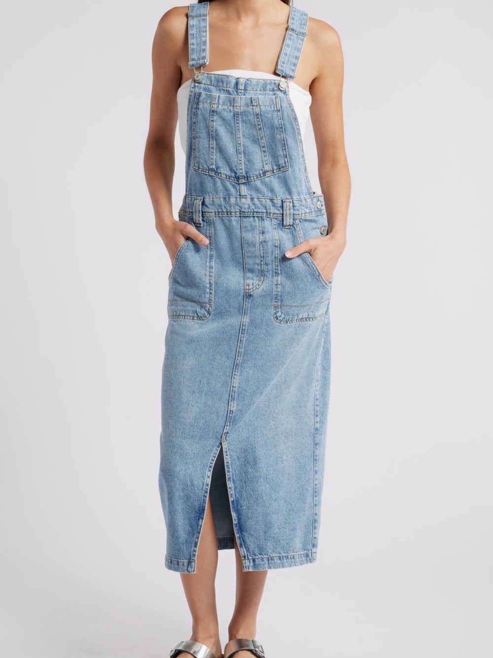 Free People Light Blue Denim Overall Skirt Dress